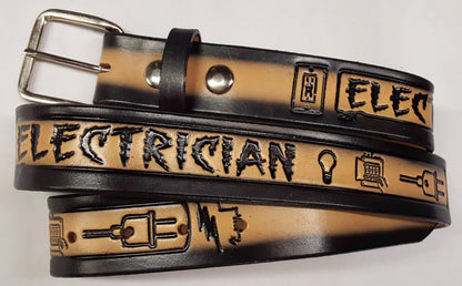 Embossed Leather Belt 1 1/2" Electrician 2 Tone Color