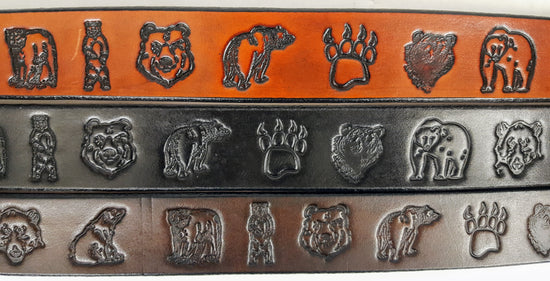 Embossed Leather Belt 1 1/2" Wide Wildlife Bear
