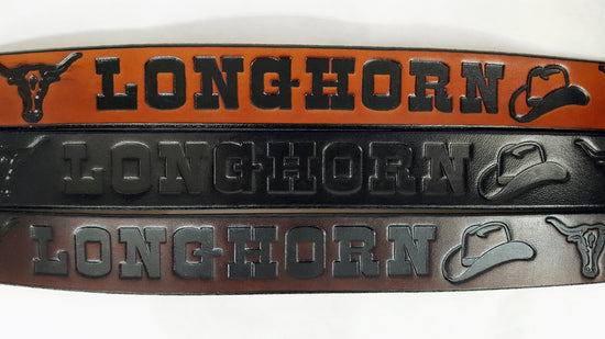 Embossed Leather Belt 1 1/2" Wide Longhorn Western Design