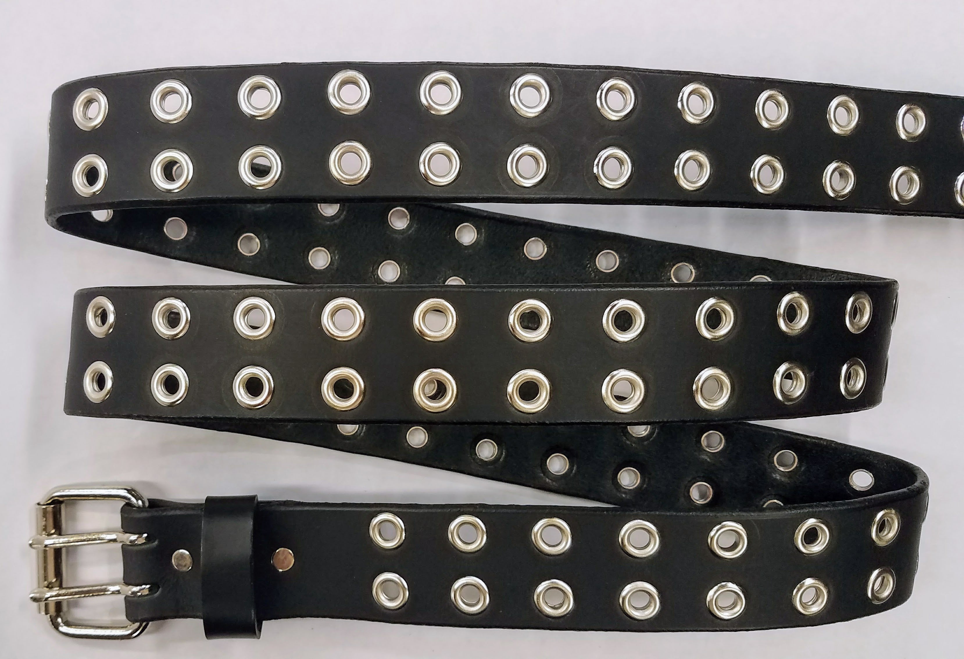 Leather Belt With Steel Buckle and Grommets 1 1/2" Wide