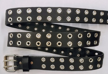 Leather Belt Double Hole With Nickel Plate Buckle and Grommets 1 1/4" Wide