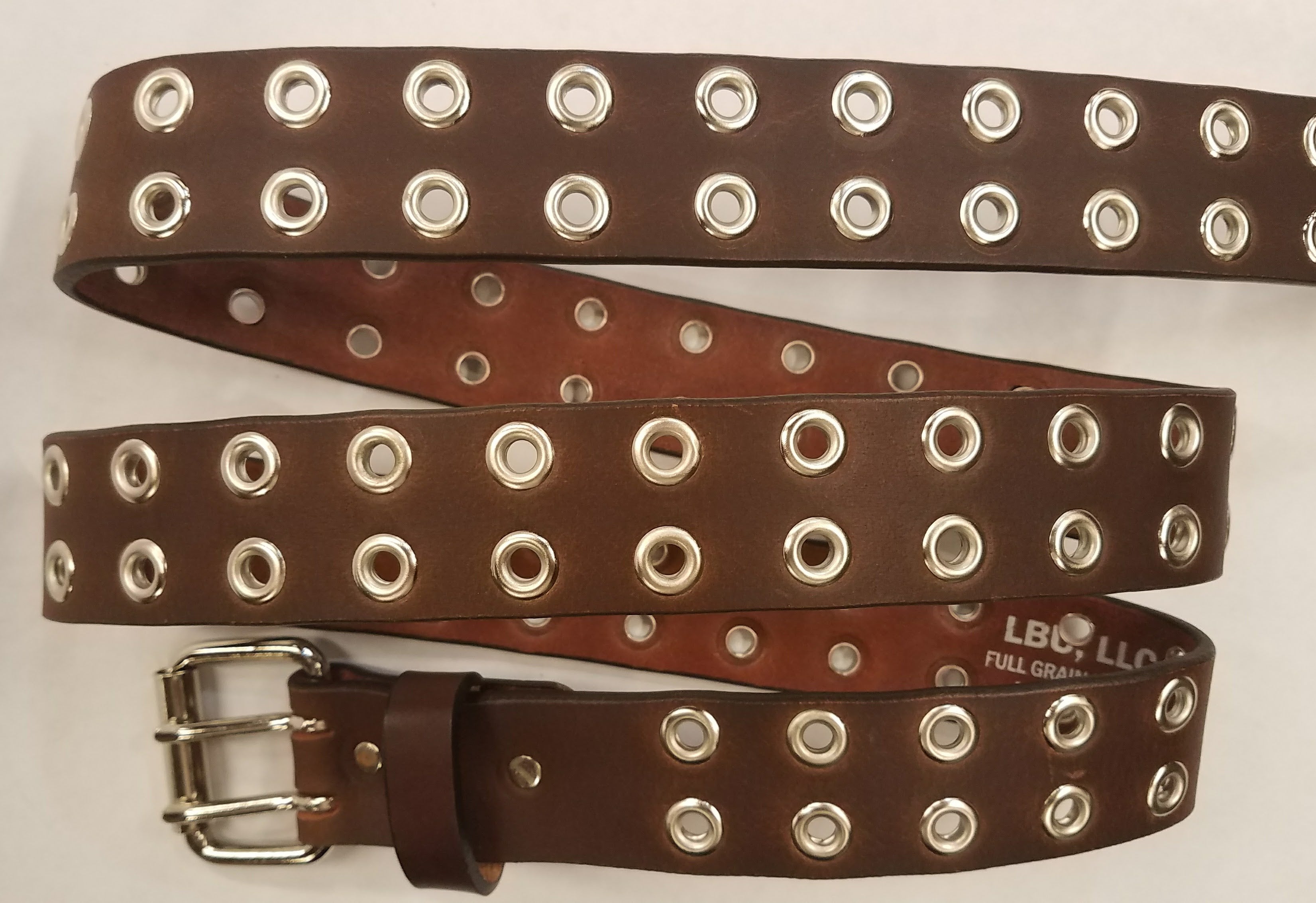 Leather Belt With Steel Buckle and Grommets 1 1/2" Wide