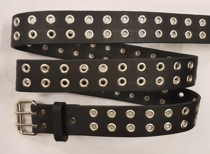 Leather Belt Double Hole With Nickel Plate Buckle and Grommets 1 1/2" Wide