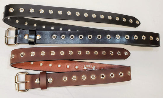 Leather Belt With Nickel Plate Buckle and Grommets 1 1/2" Wide