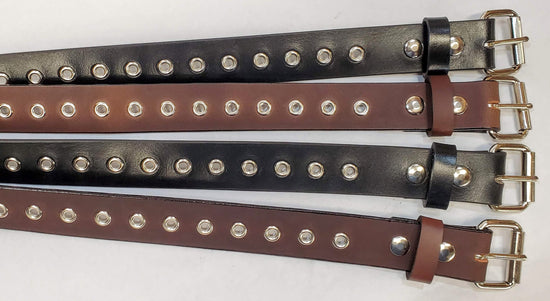 Leather Belt With Nickel Plate Buckle and Grommets 1 3/4" Wide