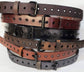 Leather Belt With Black Buckle and Grommets 1 3/4" Wide