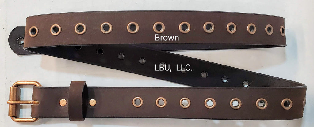 Leather Belt With Antique Copper Buckle and Grommets 1 1/4" Wide