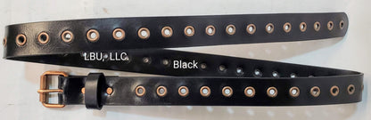 Leather Belt With Antique Copper Buckle and Grommets 1 1/2" Wide