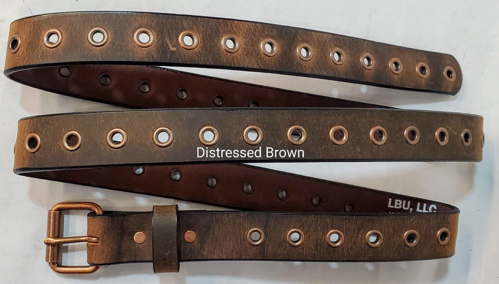 Leather Belt With Antique Copper Buckle and Grommets 1 1/4" Wide