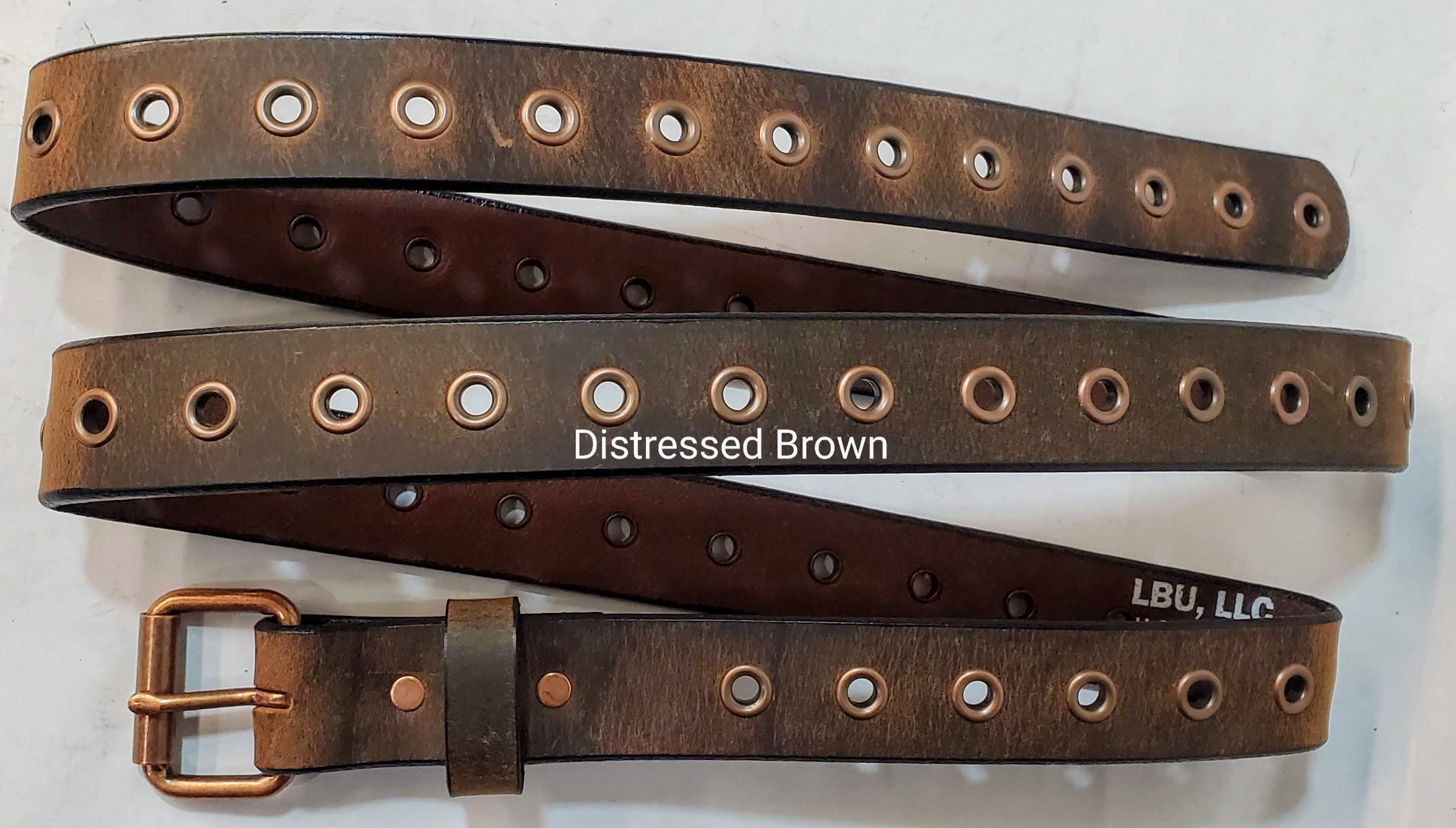 Leather Belt With Antique Copper Buckle and Grommets 1 1/2" Wide