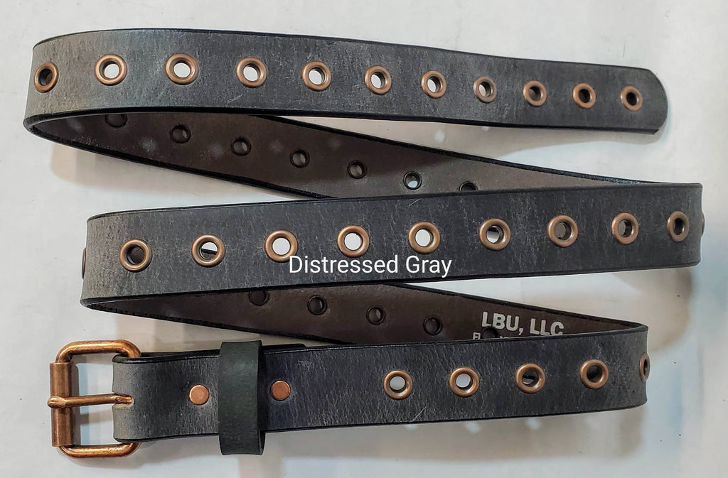 Leather Belt With Antique Copper Buckle and Grommets 1 1/4" Wide
