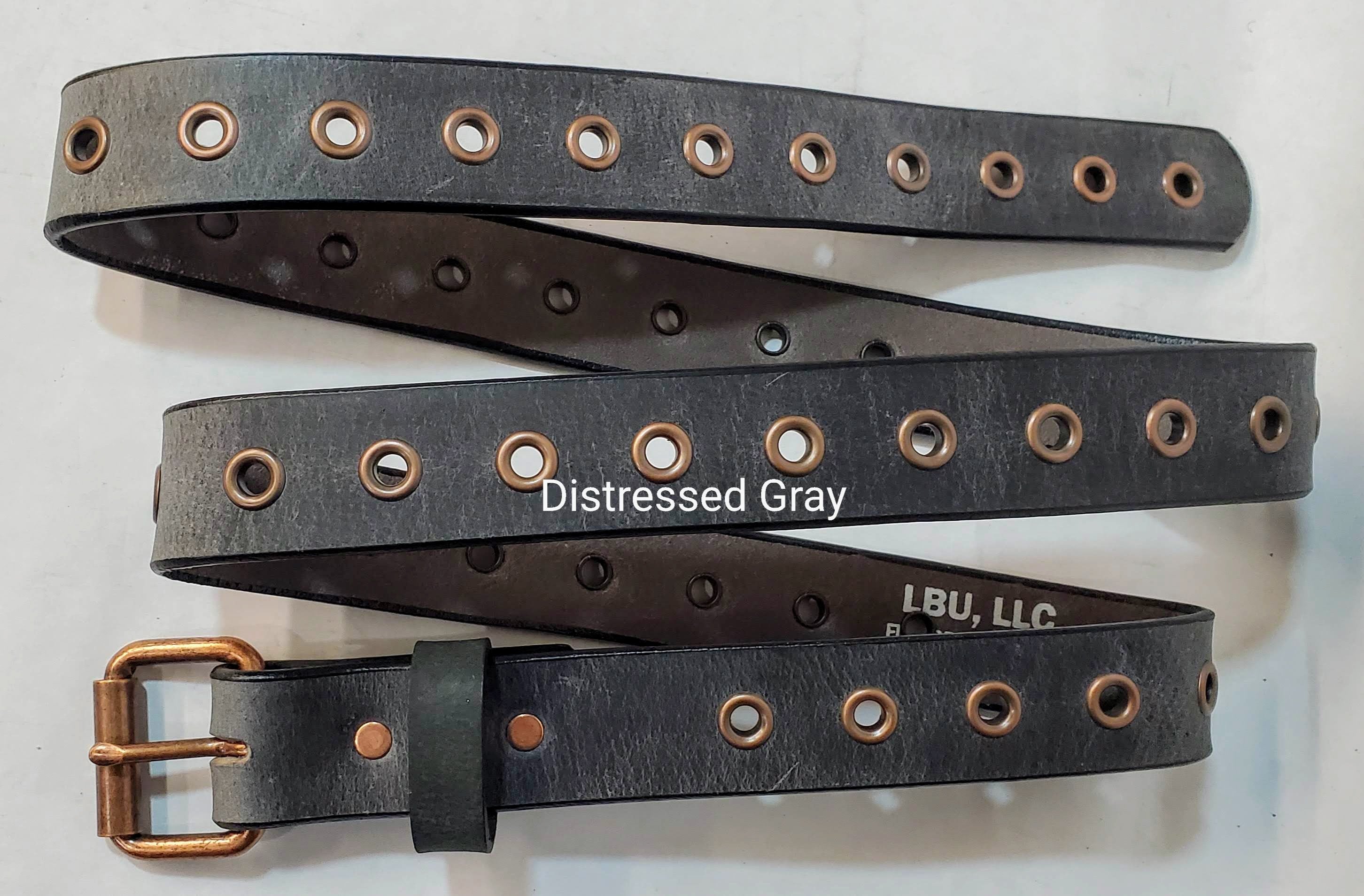 Leather Belt With Antique Copper Buckle and Grommets 1 1/4" Wide