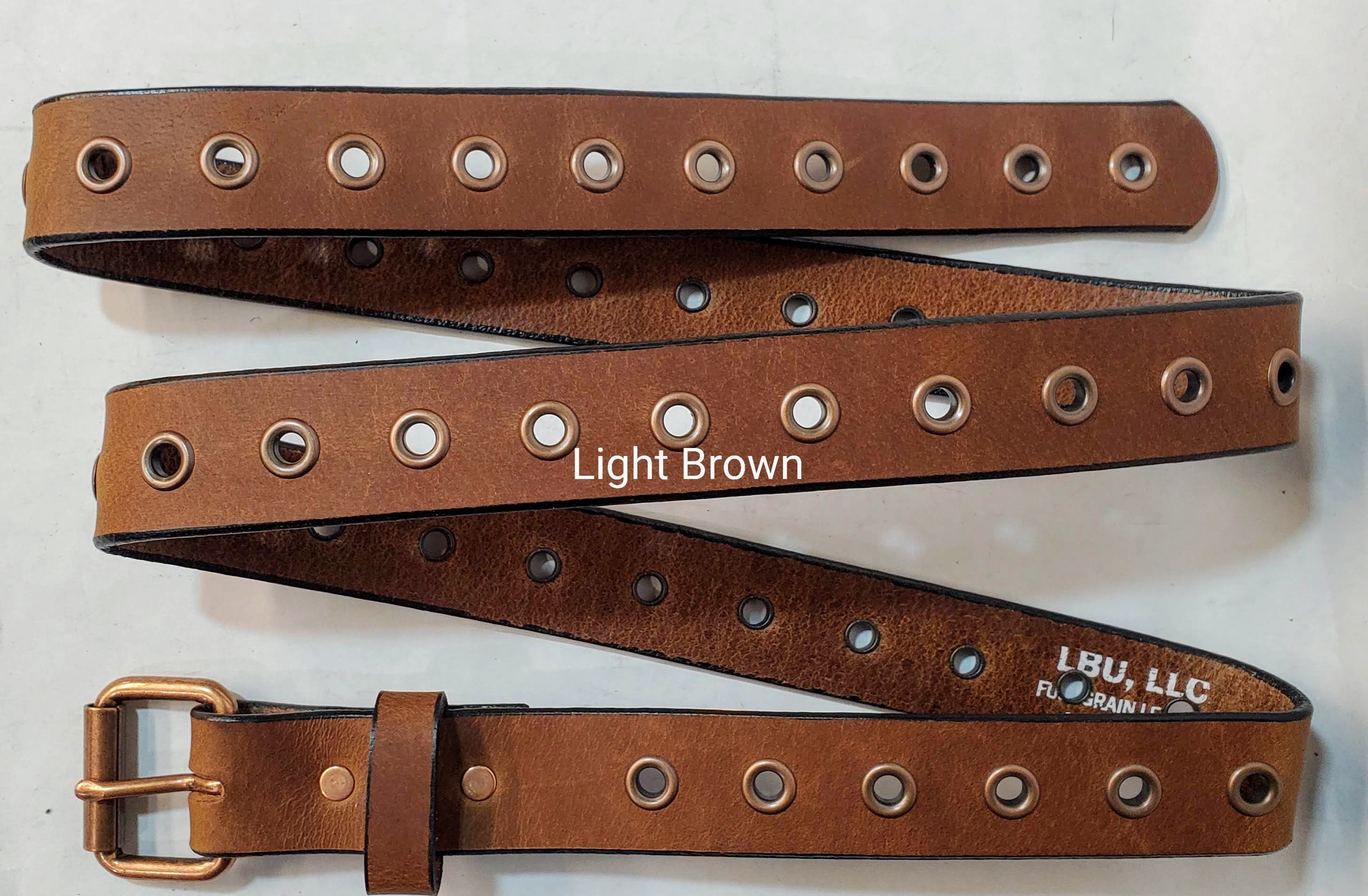 Leather Belt With Antique Copper Buckle and Grommets 1 1/4" Wide