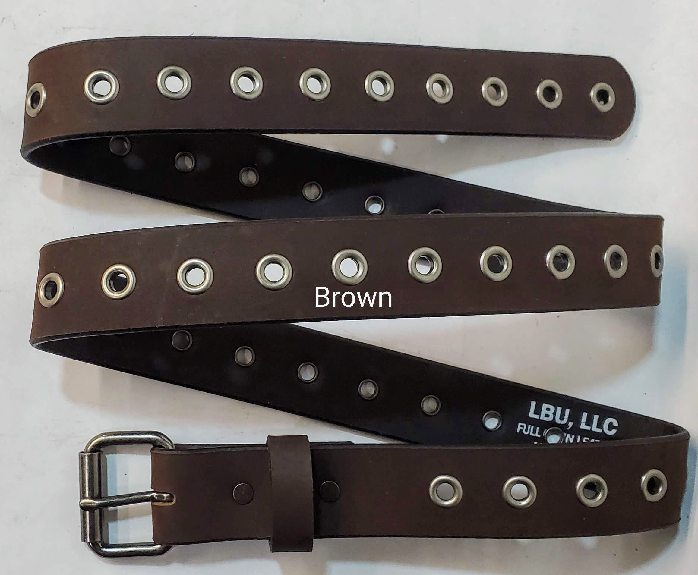 Leather Belt With Antique Silver Buckle and Grommets 1 1/2" Wide