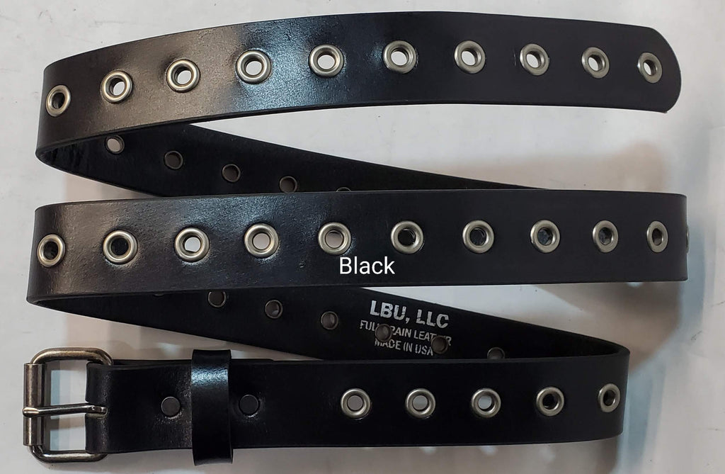 Leather Belt With Antique Silver Buckle and Grommets 1 1/2" Wide