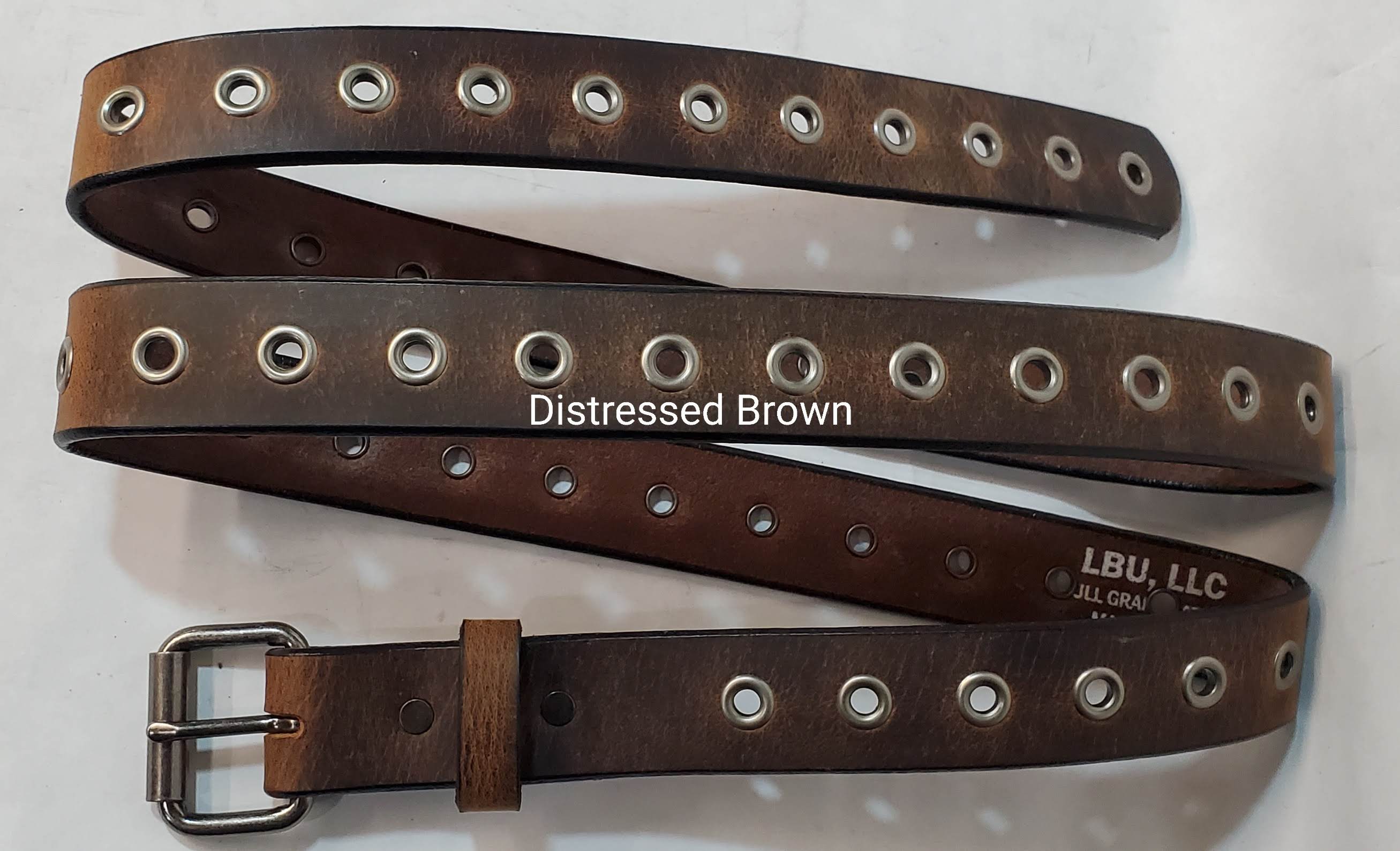 Leather Belt With Antique Silver Buckle and Grommets 1 1/2" Wide