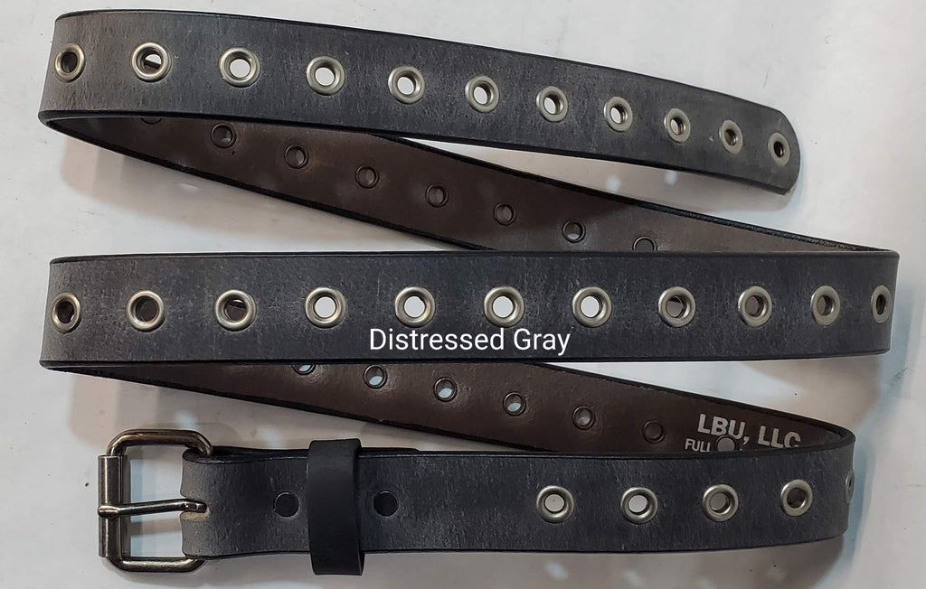Leather Belt With Antique Silver Buckle and Grommets 1 1/2" Wide