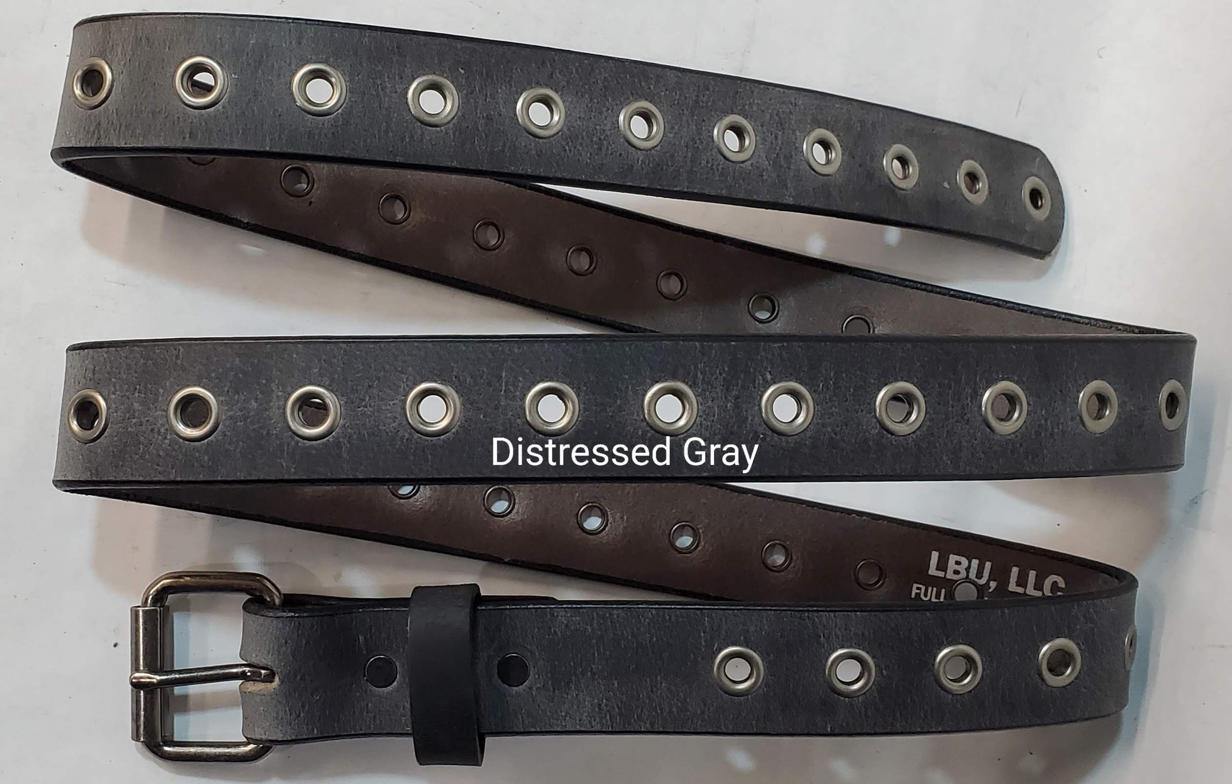 Leather Belt With Antique Silver Buckle and Grommets 1 1/2" Wide