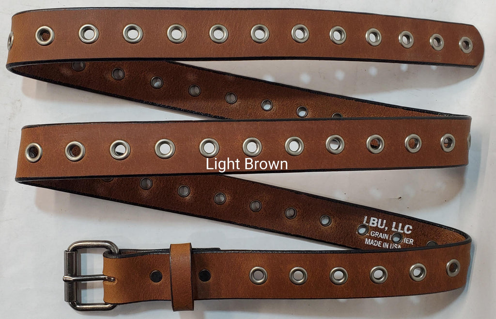 Leather Belt With Antique Silver Buckle and Grommets 1 1/2" Wide