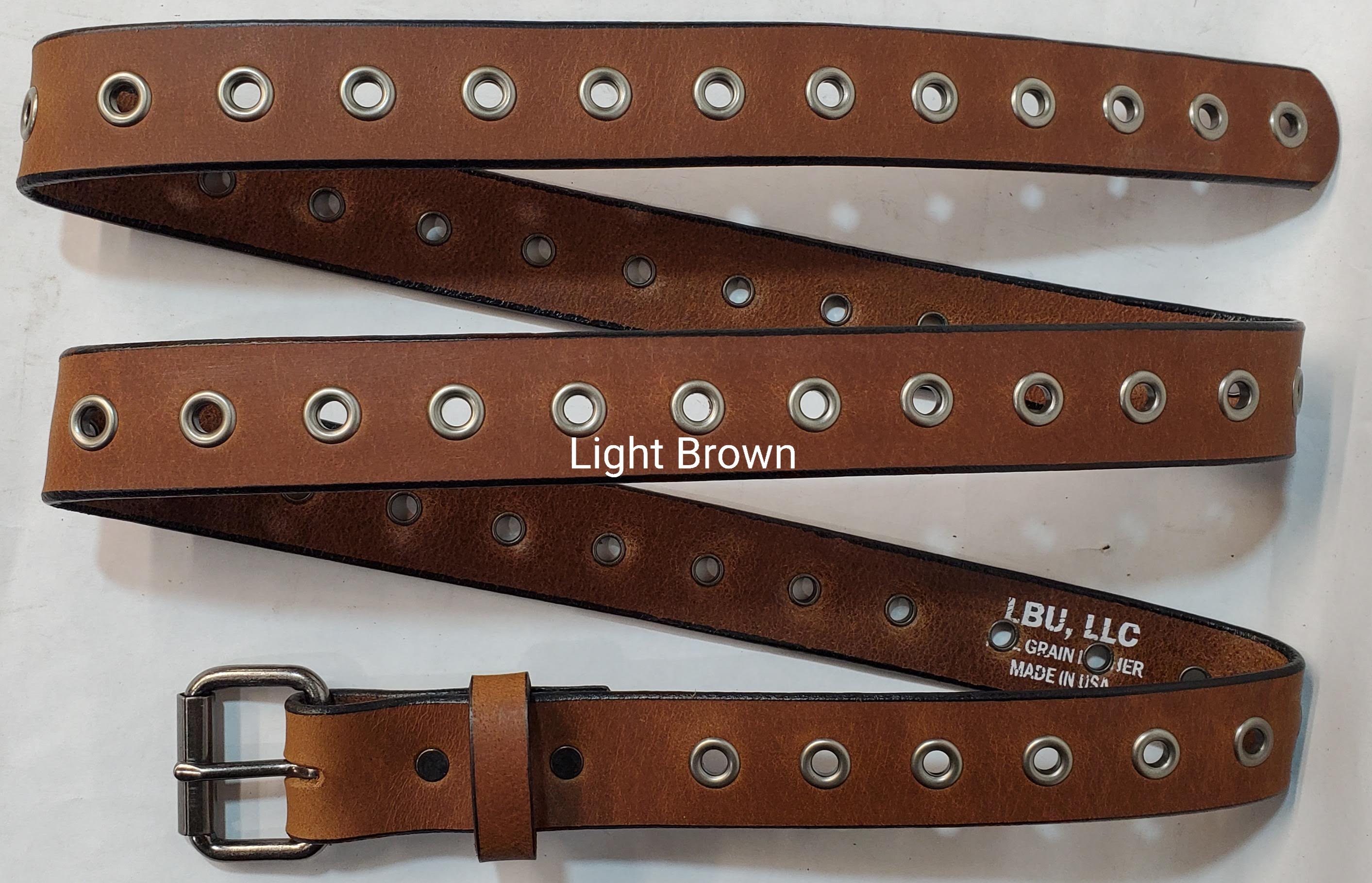 Leather Belt With Antique Silver Buckle and Grommets 1 1/2" Wide