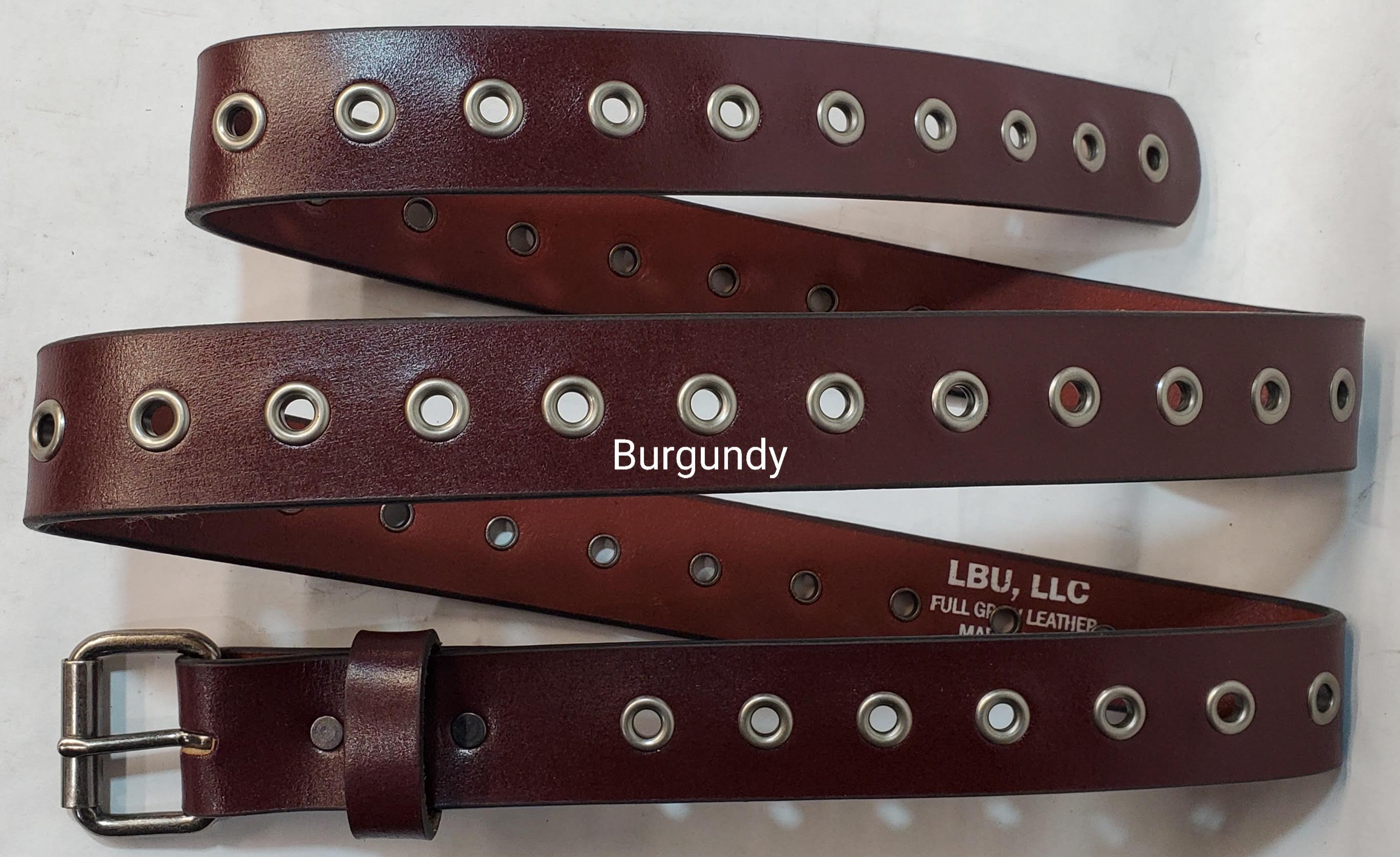 Leather Belt With Antique Silver Buckle and Grommets 1 1/2" Wide