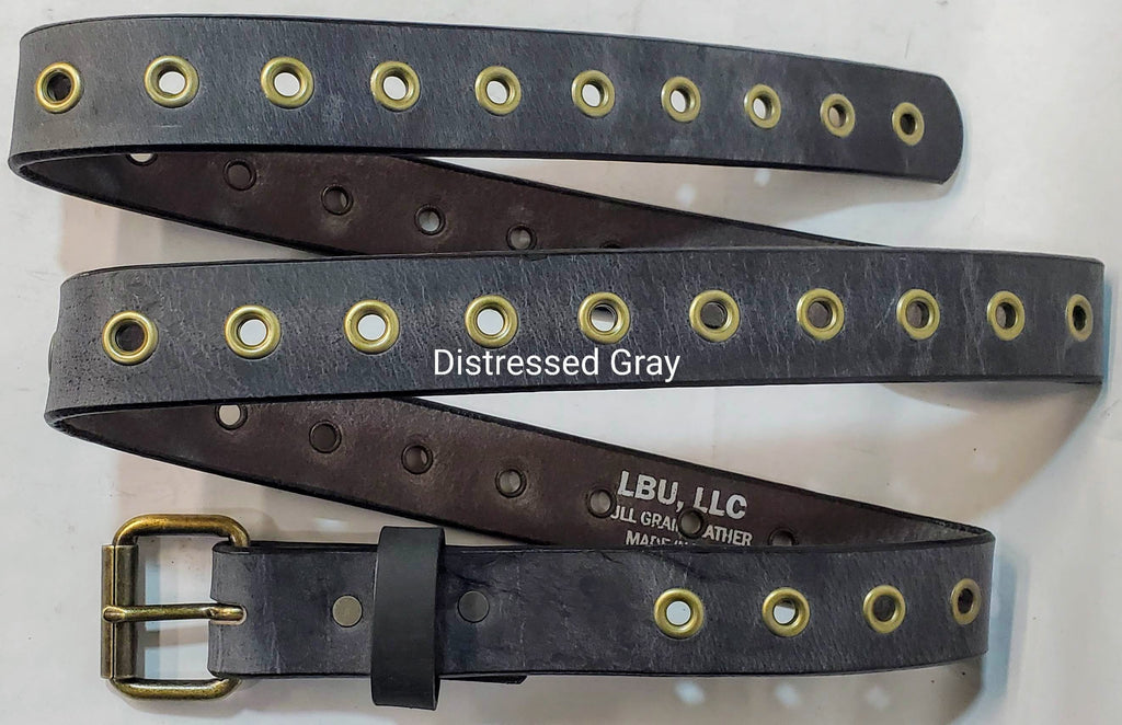 Leather Belt With Antique Brass Buckle and Grommets 1 3/4" Wide