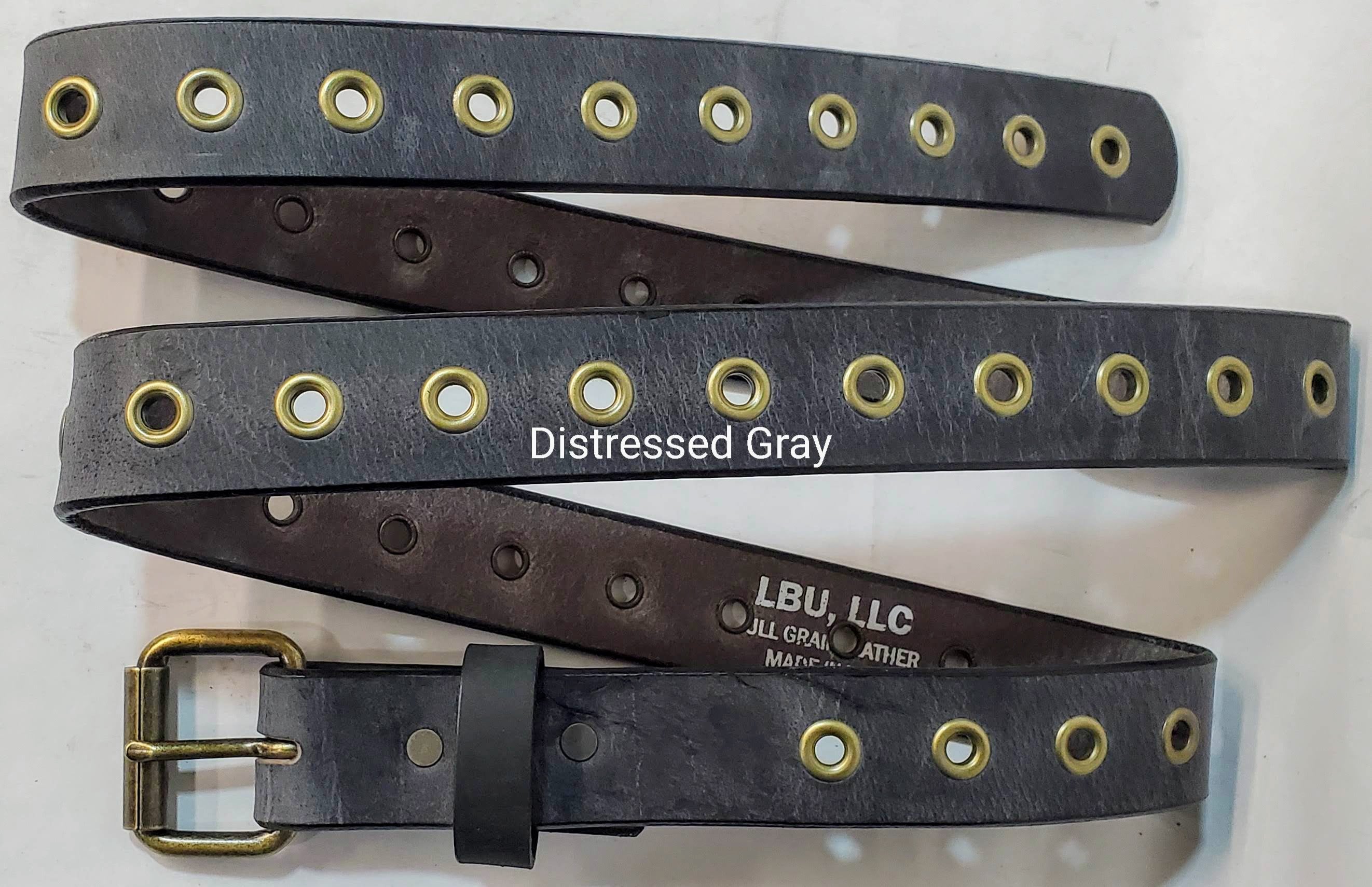 Leather Belt With Antique Brass Buckle and Grommets 1 1/2" Wide