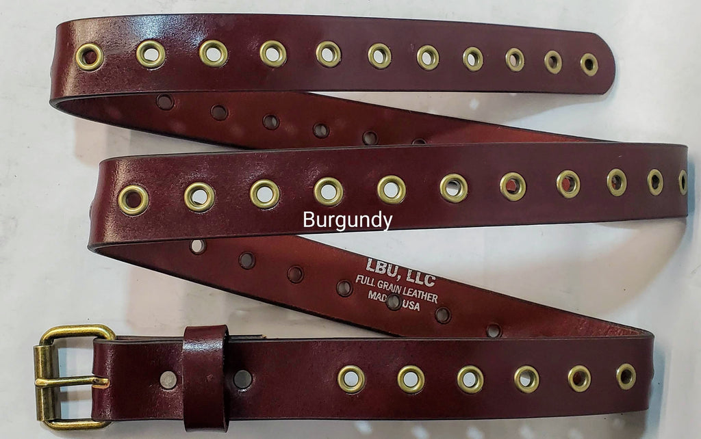 Leather Belt With Antique Brass Buckle and Grommets 1 3/4" Wide