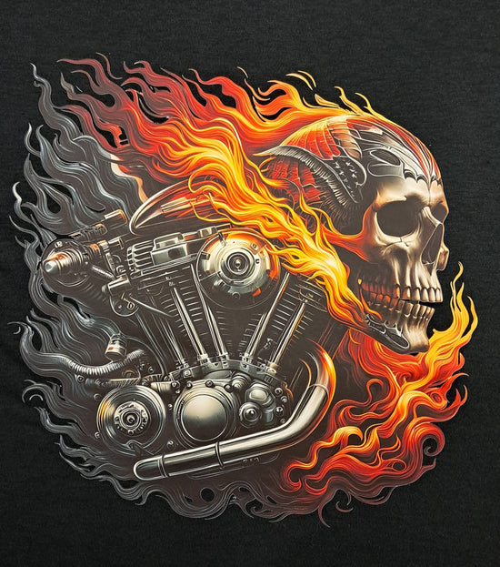 Short Sleeve T-Shirt - Engine Flames Skull