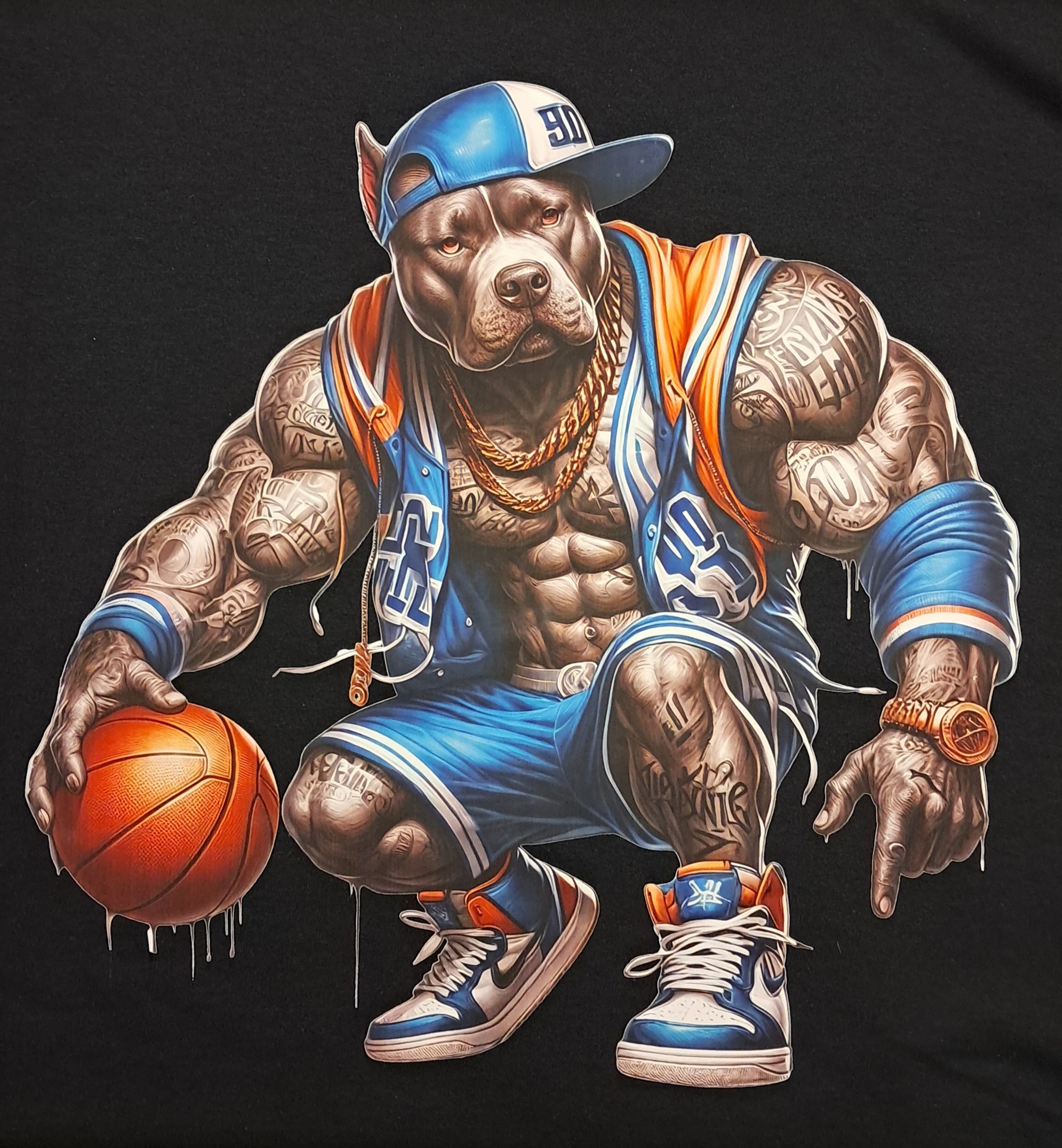 Short Sleeve T-Shirt - Hip Hop Pitbull Basketball