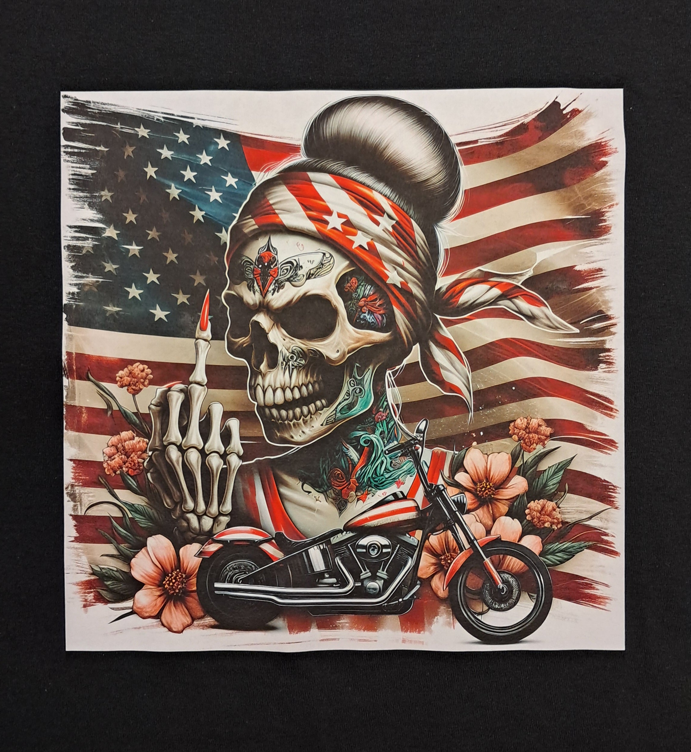 Short Sleeve T-Shirt - Biker Lady Middle Finger-2