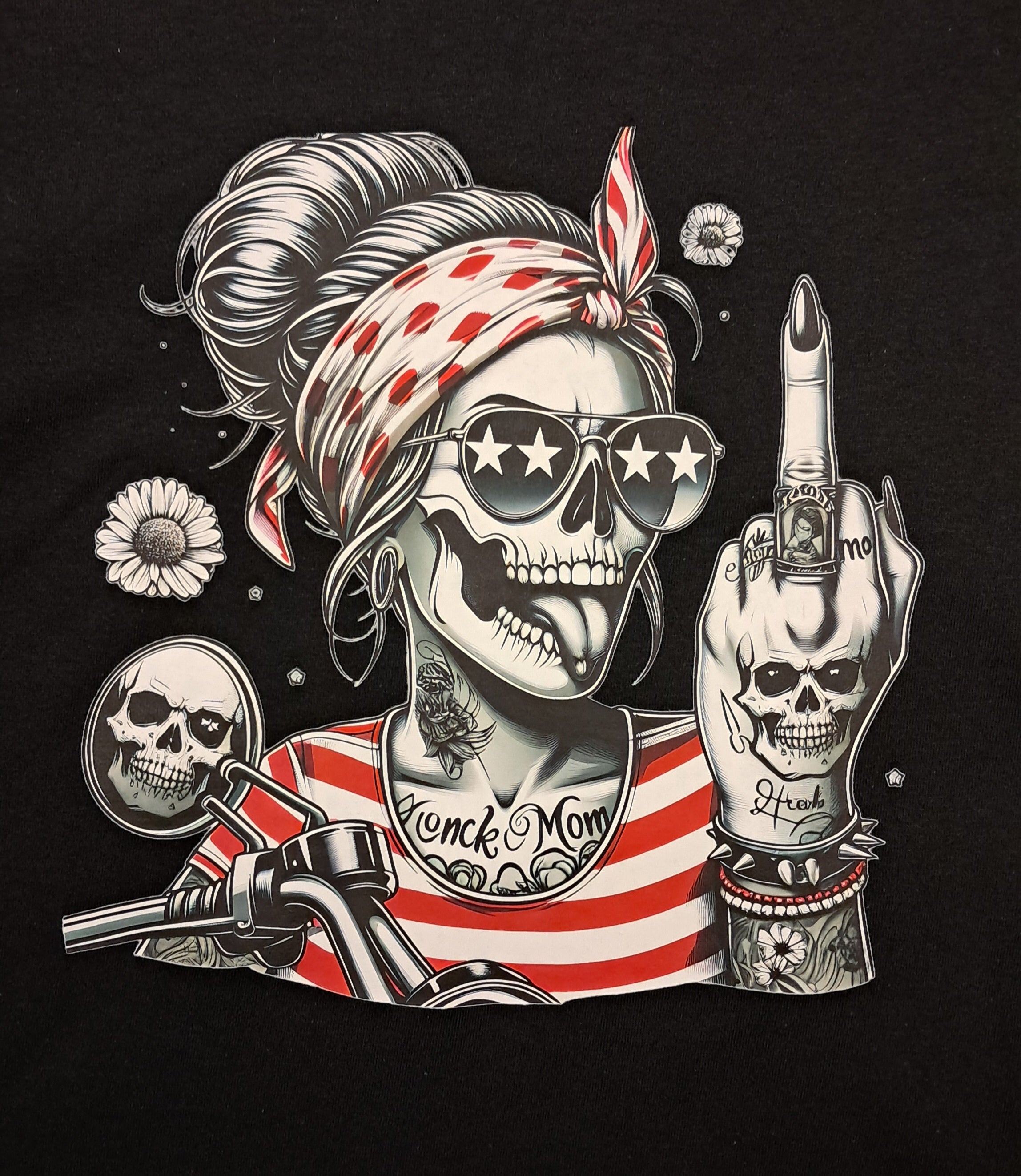 Short Sleeve T-Shirt -  Biker Lady Middle Finger