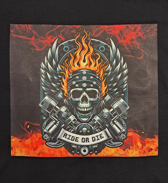 Short Sleeve T-Shirt -  Ride or die Skull Wings Pistons flames
