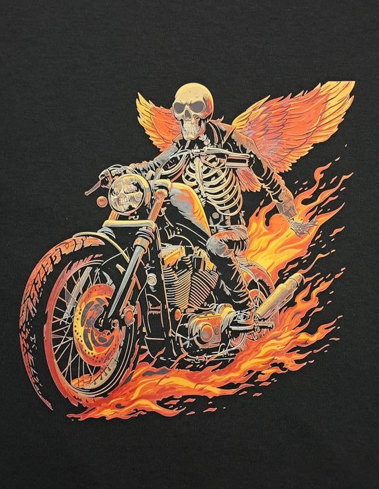 Short Sleeve T-Shirt -  Skull Wings Motorcycle flames
