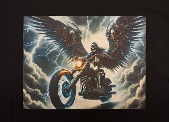 Short Sleeve T-Shirt - Motorcycle Skull Wings