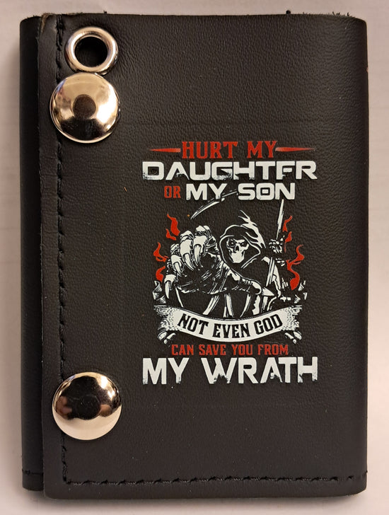 Leather Chain Wallet - Hurt My Daughter Or My Son Not Even God Can Save You From My Wrath
