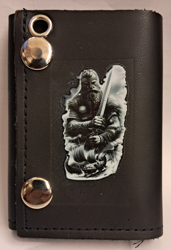 Leather Chain Wallet - Viking Sword Boat