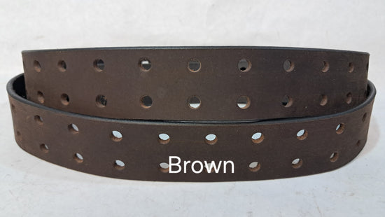 Plain Leather Belt Double Hole 1 1/2" Wide Antique Brass Hardware