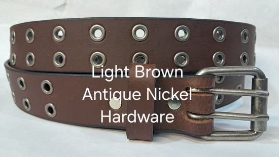 Leather Belt Double Hole With Antique Nickel Buckle and Grommets 1 1/4" Wide
