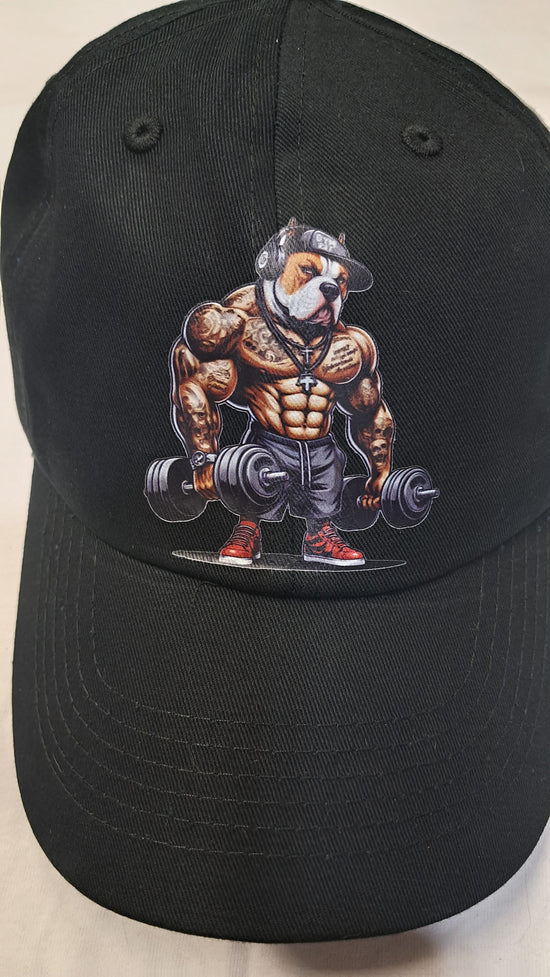 Baseball Hat - Hip Hop Pit Bull With Dumb Bell