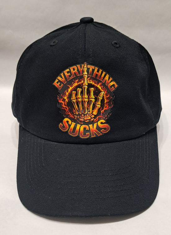 Baseball Hat - Everything Sucks Flames Middle Finger