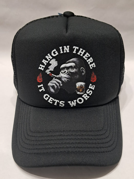 Baseball Hat - Hang In There It Gets Worse Gorilla Smoking