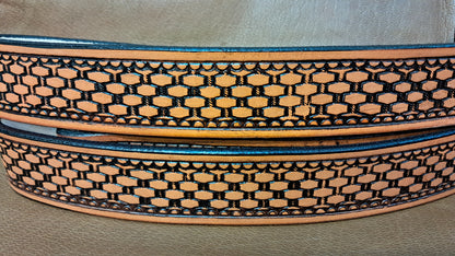 Embossed Leather Belt 1 1/2" Basketweave 2