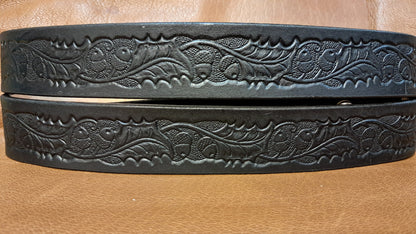 Embossed Leather Belt 1 1/2" Acorn & Leaf