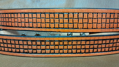 Embossed Leather Belt 1 1/2" Basketweave 4