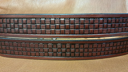 Embossed Leather Belt 1 1/2" Basketweave 4