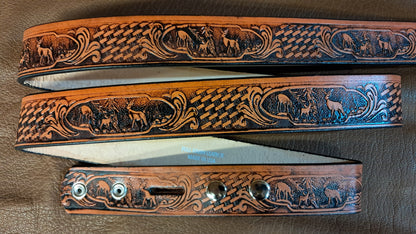 Embossed Leather Belt 1 1/2" Deer Wildlife