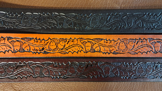 Embossed Leather Belt 1 1/2" Acorn & Leaf