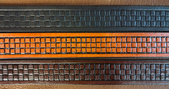 Embossed Leather Belt 1 1/2" Basketweave 4