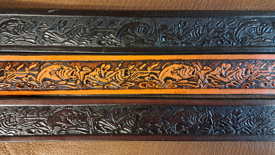 Embossed Leather Belt 1 1/2" Fish